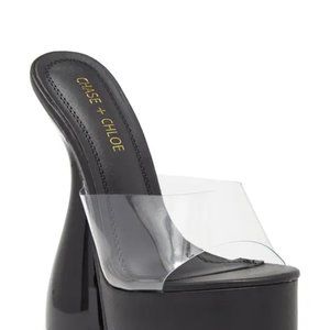 Chase + Chloe (Miranda Sculpted Stiletto Platform Sandal In Clear Black)